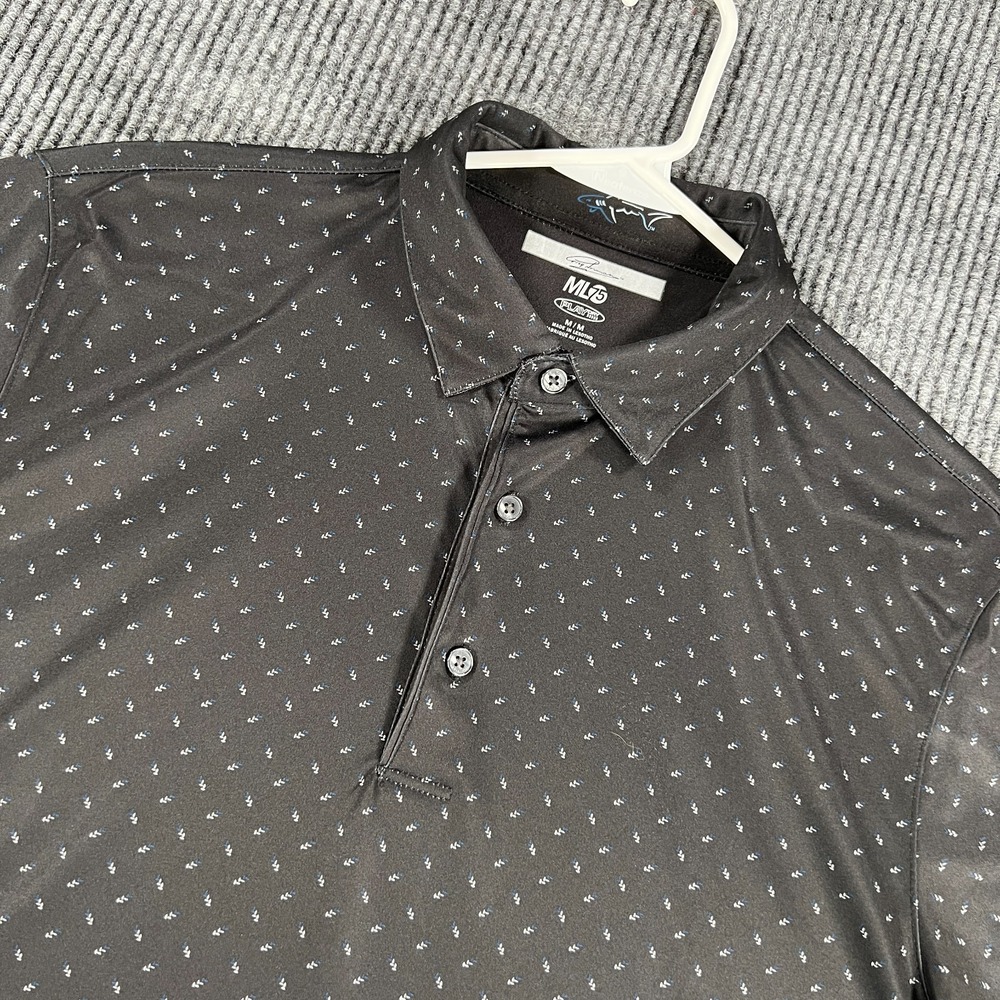 Greg Norman ML75 Polo Shirt Mens Medium Black Geometric Performance Casual